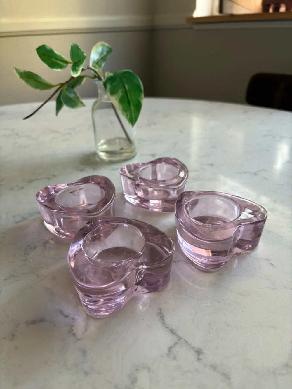 Pink Glass Heart Tea Light Holders 4 Crate and Barrel Studio Pottery Egg Plate